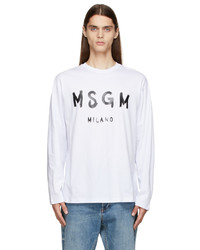 MSGM White Paint Brushed Long Sleeve T Shirt