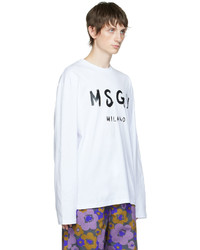 MSGM White Printed Long Sleeve T Shirt