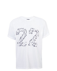 White and Black Print Mesh Crew-neck T-shirt