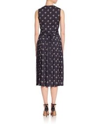 Victoria Beckham Pleated Daisy Print Midi Dress
