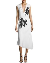 Narciso Rodriguez Sleeveless Floral Print Midi Dress Whiteblack