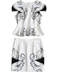Choies White Beaded Peplum Top With Pencil Skirt