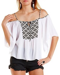 Charlotte Russe Strappy Aztec Print Peasant Top