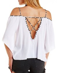 Charlotte Russe Strappy Aztec Print Peasant Top
