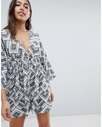 ASOS DESIGN Smock Playsuit With In Tile Print