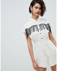 ASOS DESIGN Tea Playsuit With Fringing In Arrow Print And Black