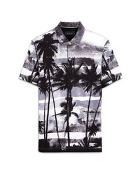 Bugatchi Digital Print Tropical Cotton Polo In Black At Nordstrom