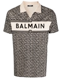 Balmain Flocked Logo Monogram Polo Shirt