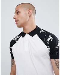 ASOS DESIGN Polo Shirt With Floral Raglan Sleeves