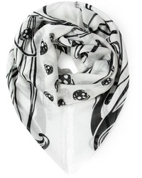 White and Black Print Scarf