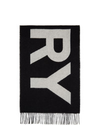 Burberry Black And White Cashmere Mega Check Logo Scarf
