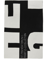Helmut Lang Black White Wool Logo Scarf