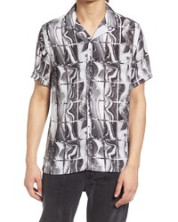 Topman Abstract Print Short Sleeve Button Up Shirt In Black At Nordstrom