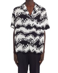 Valentino Boxy Fit Fit Waves Archive 1970 Short Sleeve Silk Button Up Camp Shirt In 7lx