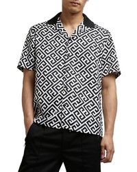 River Island Revere Geometric Print Short Sleeve Button Up Shirt