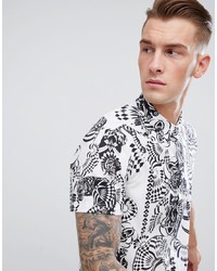 Versace Jeans Shirt In White With Tiger Spiral Print Reg Fit