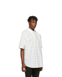 Balenciaga White And Black Allover Logo Short Sleeve Shirt
