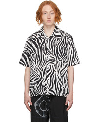 Aries White Black Zebra Print Hawaiian Short Sleeve Shirt