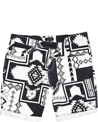 White and Black Print Shorts