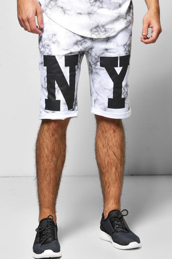 Boohoo Ny Printed Jersey Shorts, $22 | BooHoo | Lookastic