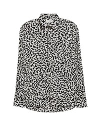 Saint Laurent Leopard Print Long Sleeve Button Up Silk Shirt