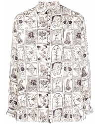 Nanushka Sketch Print Long Sleeve Silk Shirt