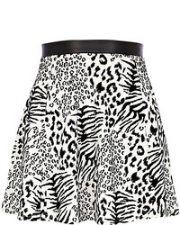 River Island Black And White Leopard Print Skater Skirt