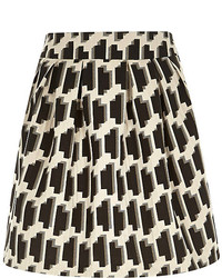 River Island Black Geometric Print Pleated Skirt