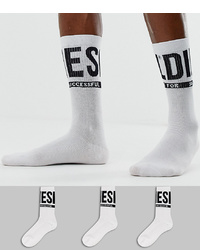 Diesel 3 Pack Large Logo Socks In White