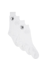 Balmain Two Pack White Logo Socks