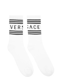 Versace White 1990s Vintage Logo Socks