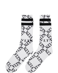 Valentino White And Black Garavani Vltn Grid Socks