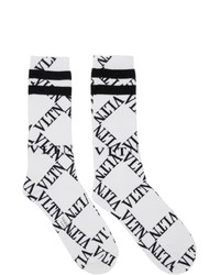 Valentino White And Black Garavani Vltn Grid Socks