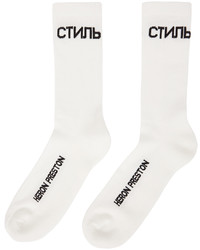 Heron Preston White Black Logo Long Socks