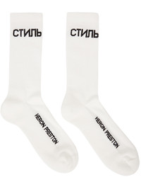 Heron Preston White Black Logo Long Socks