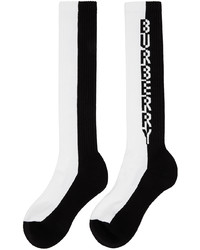 Burberry White Black Two Tone Intarsia Logo Knee High Socks