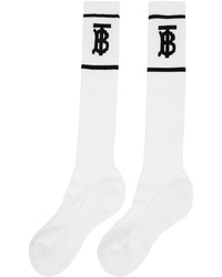 Burberry White Monogram Logo Knee High Socks