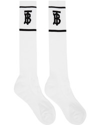 Burberry White Monogram Logo Knee High Socks