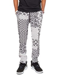 Skidz Ibiza Mixed Print Cotton Track Pants In Black White At Nordstrom