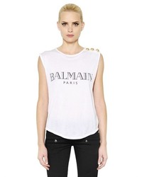 Balmain Logo Printed Cotton T Shirt