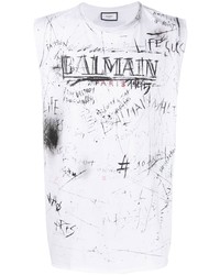 Balmain Scribble Logo Print Tank Top