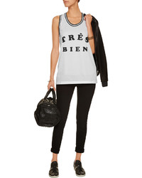 Zoe Karssen Trs Bien Printed Pointelle Satin And Cotton And Modal Blend Tank