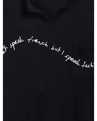 V Neck Letter Print Black T Shirt