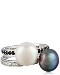 Honora Black Tie Black And White Freshwater Cultured Pearl And Sapphire Rings Size 7