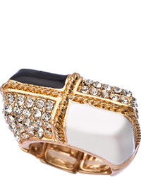 Blu Bijoux Gold Black White And Crystal Quadrangle Stretch Ring
