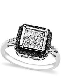 Ring Black Sterling Silver Ring Black And White Diamond Square Ring