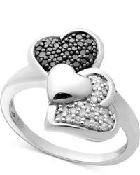 Treasured Hearts Diamond Ring Sterling Silver Black And White Diamond Heart Ring