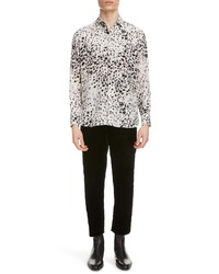 White and Black Silk Long Sleeve Shirt