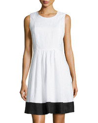 Neiman Marcus Colorblock Stripe Fit And Flare Linen Dress Whiteblack