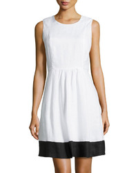 Neiman Marcus Colorblock Stripe Fit And Flare Linen Dress Whiteblack